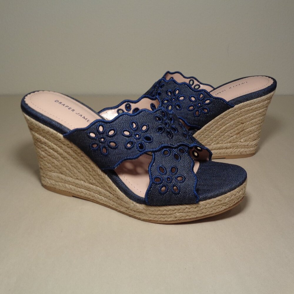 Draper James Size 6 M EMILY Navy Wedge Heeled Sandals New Women's Shoes